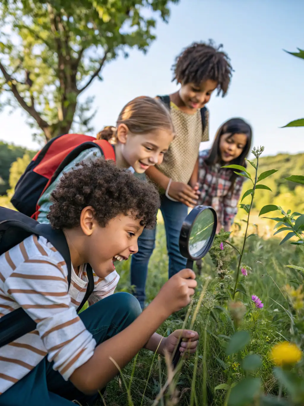 A photo of a group of students participating in an environmental education program, learning about the importance of water conservation in Provence.